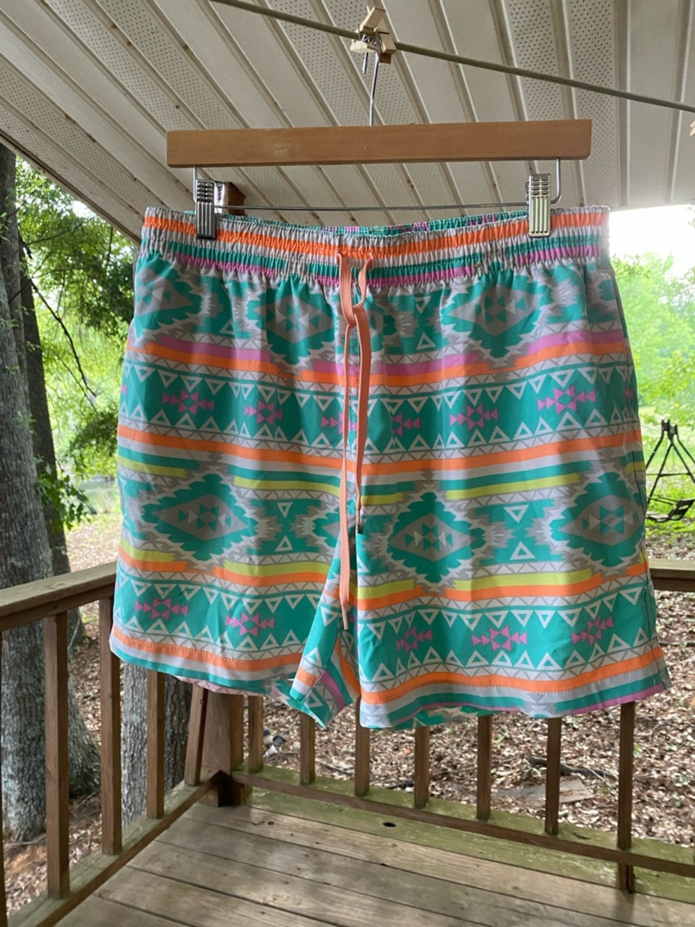 chubbies Teal Aztec-Print Swim Trunks